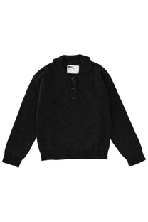 Black textured knit sweater with collar and three buttons from Margaret Howell womens polo mhl grey collection