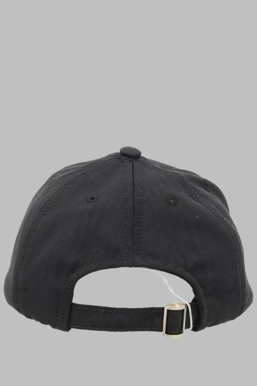 Marine Serre men’s cappello da baseball moon grey black cap with fabric strap and silver-toned buckle shown from back