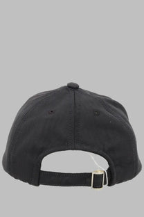 Marine Serre men’s cappello da baseball moon grey black cap with fabric strap and silver-toned buckle shown from back