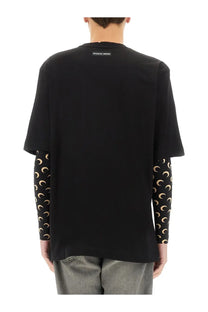 Marine serre men’s black jersey t-shirt with gold crescent moon pattern on the sleeves