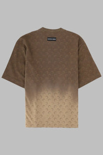 Marine Serre men’s brown gradient t-shirt with embossed crescent moon pattern and black marni label at neckline