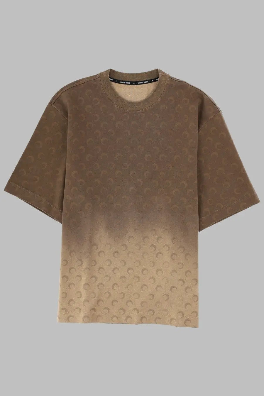 Marine serre men’s brown gradient t-shirt with subtle embossed crescent moon pattern on the fabric front