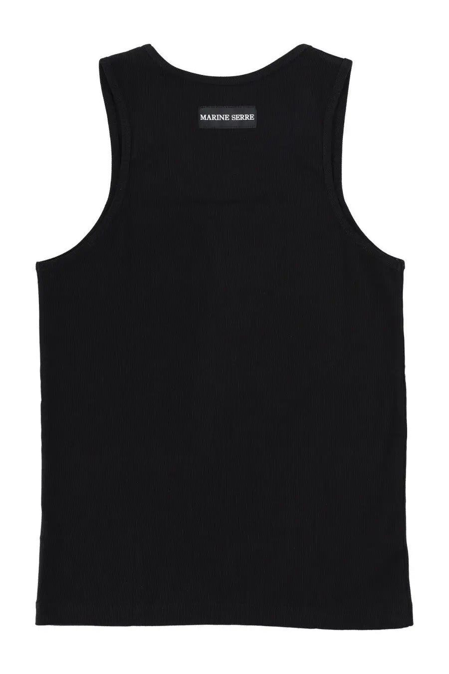 Black marine serre men’s sleeveless tank top with small rectangular label at the back neckline for casual wear