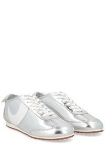 Marine serre women’s astra sneaker silver metallic low-top with white laces and contrasting white side panel