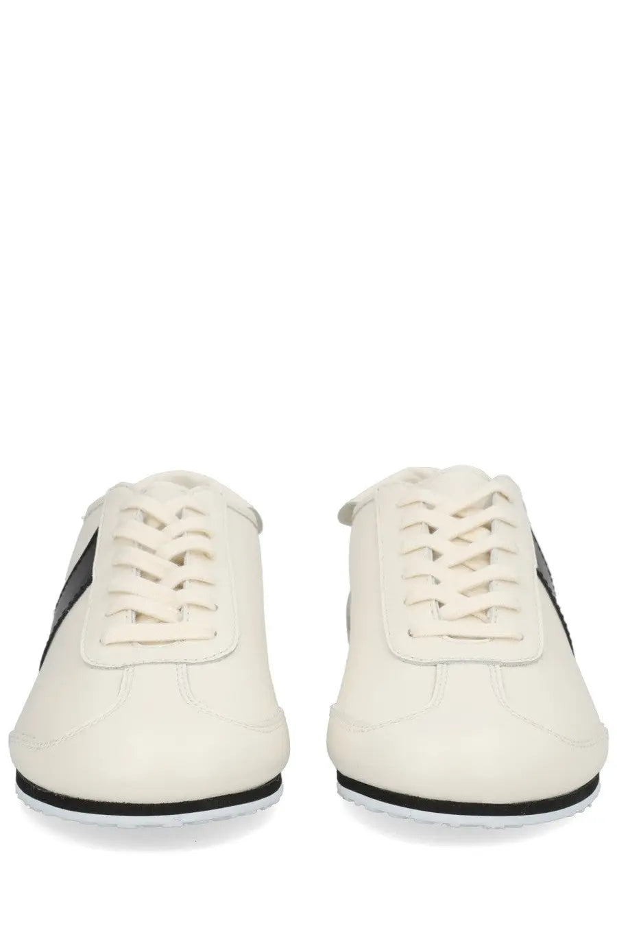 Marine serre women’s astra sneaker white cream leather with black accents on sides and soles front view