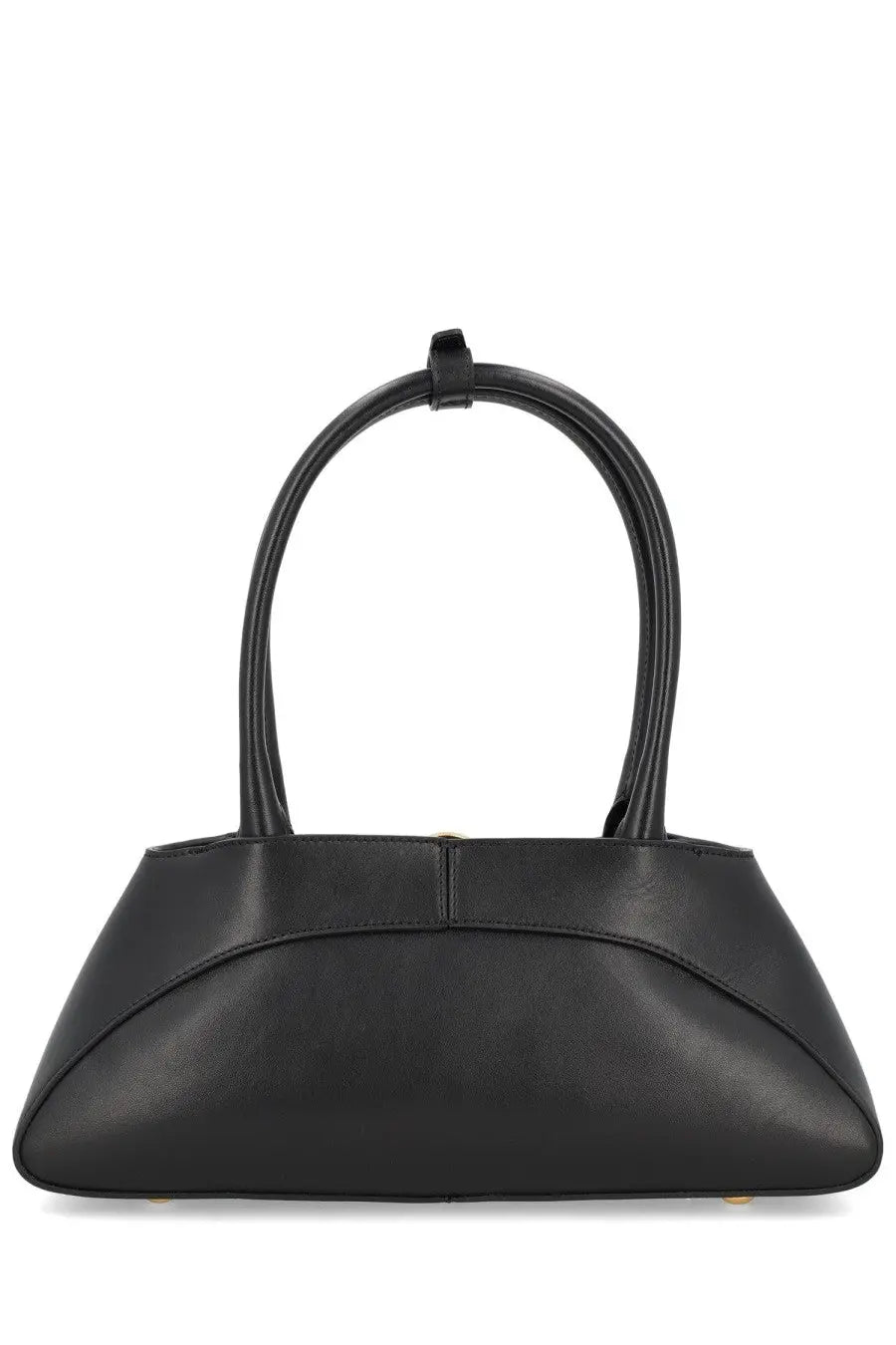 Black leather marine serre women’s aurora baguette bag with curved top handles and minimalist design