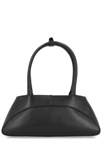 Black leather marine serre women’s aurora baguette bag with curved top handles and minimalist design