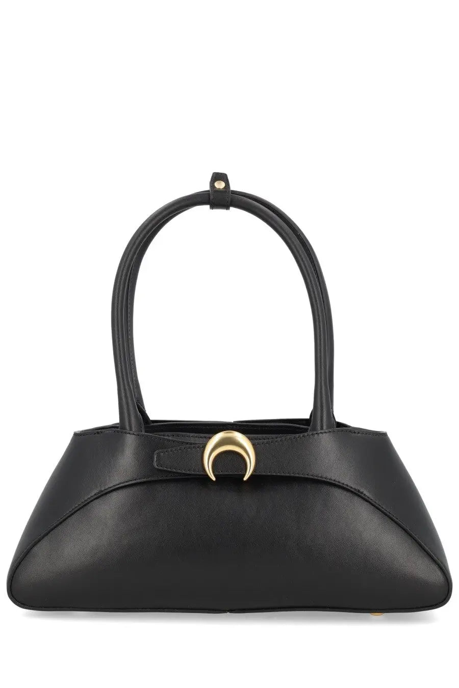 Marine serre women’s aurora baguette bag black leather handbag with gold toned crescent moon clasp