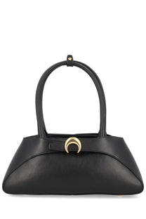 Marine serre women’s aurora baguette bag black leather handbag with gold toned crescent moon clasp
