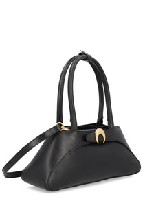 Marine Serre women’s aurora baguette bag black leather handbag with gold-tone crescent clasp and dual top handles