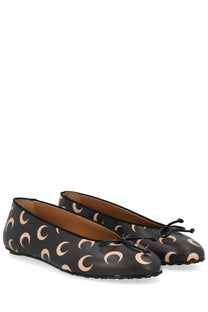Marine serre women’s ballerina moon black flats with beige crescent moon pattern and black bow at the toe