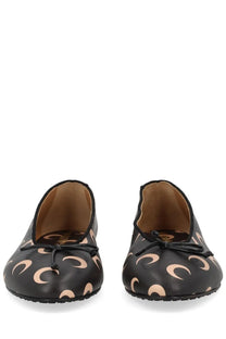 Marine serre women’s ballerina moon black ballet flats with beige crescent moon pattern and black bow ties on the front