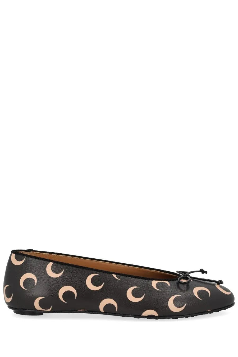 Marine serre women’s ballerina moon black leather flat with beige crescent moon pattern and small bow at the toe