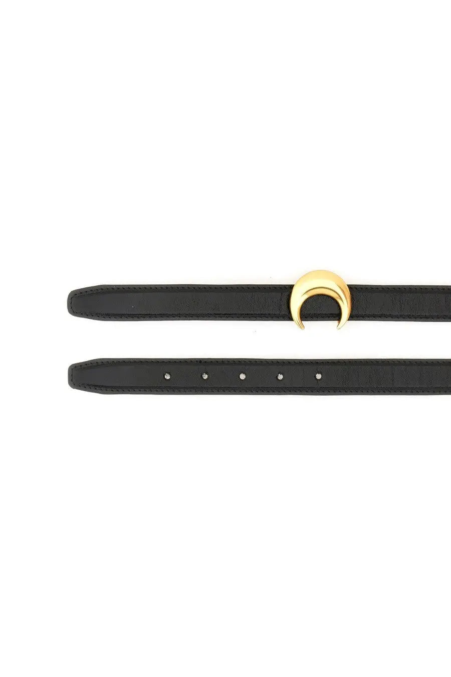 Marine serre women’s black leather belt with gold-toned crescent moon buckle for stylish accessory use