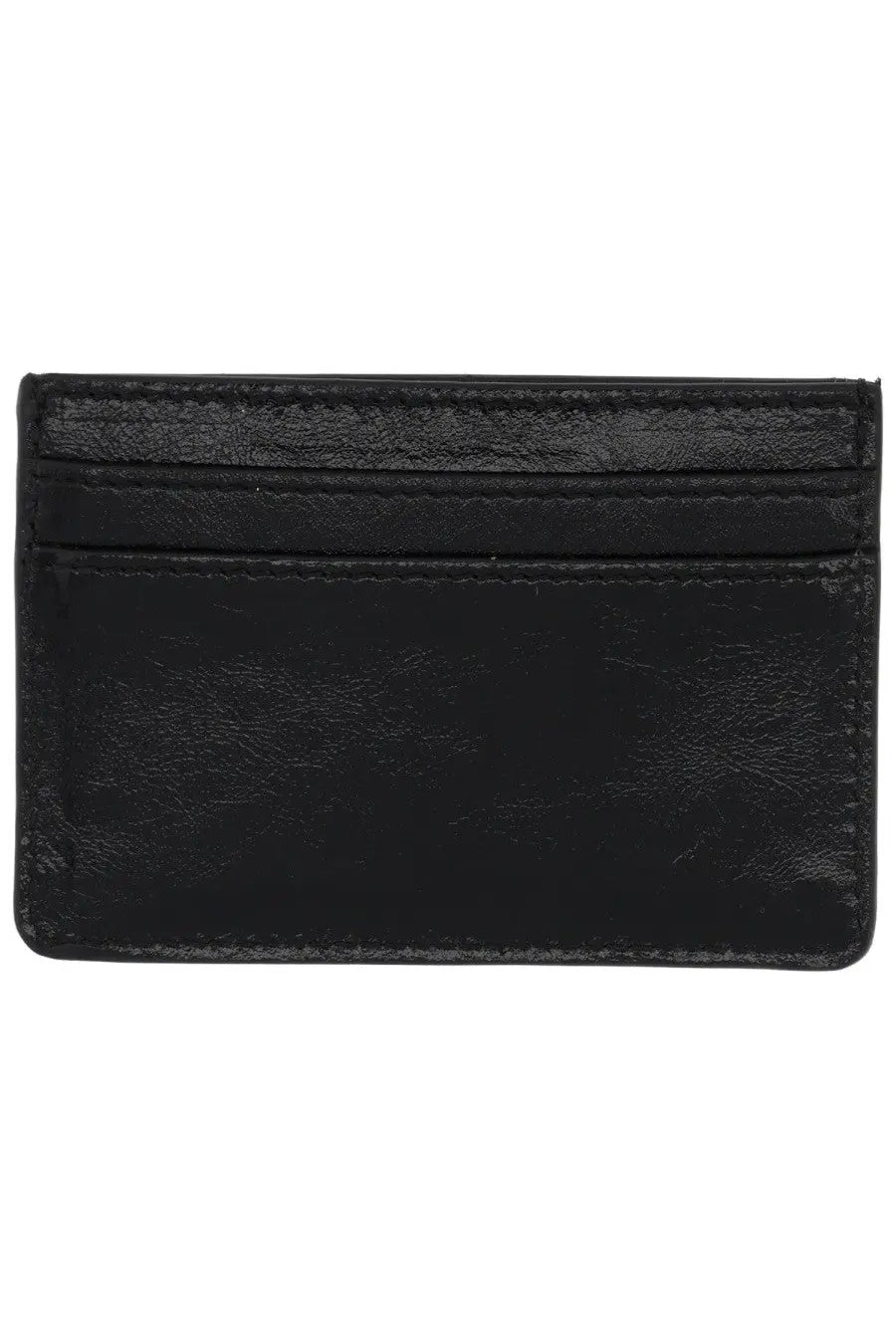 Marine Serre women’s card holder in black leather with subtle stitching and textured surface