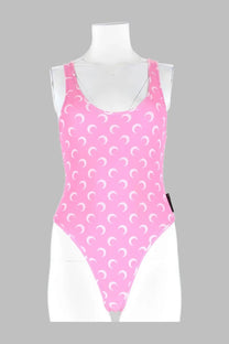 Marine serre women’s pink one-piece swimsuit with white crescent moon pattern for stylish beachwear