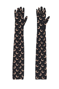 Marine Serre women’s guanti moon black long gloves in black with blush pink crescent moon pattern