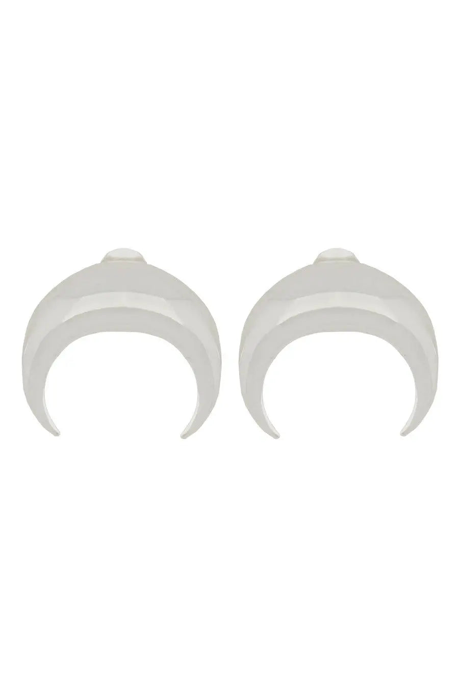 Marine serre women’s moon earrings silver featuring sleek white crescent-shaped ear cuffs with glossy finish