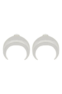 Marine serre women’s moon earrings silver featuring sleek white crescent-shaped ear cuffs with glossy finish