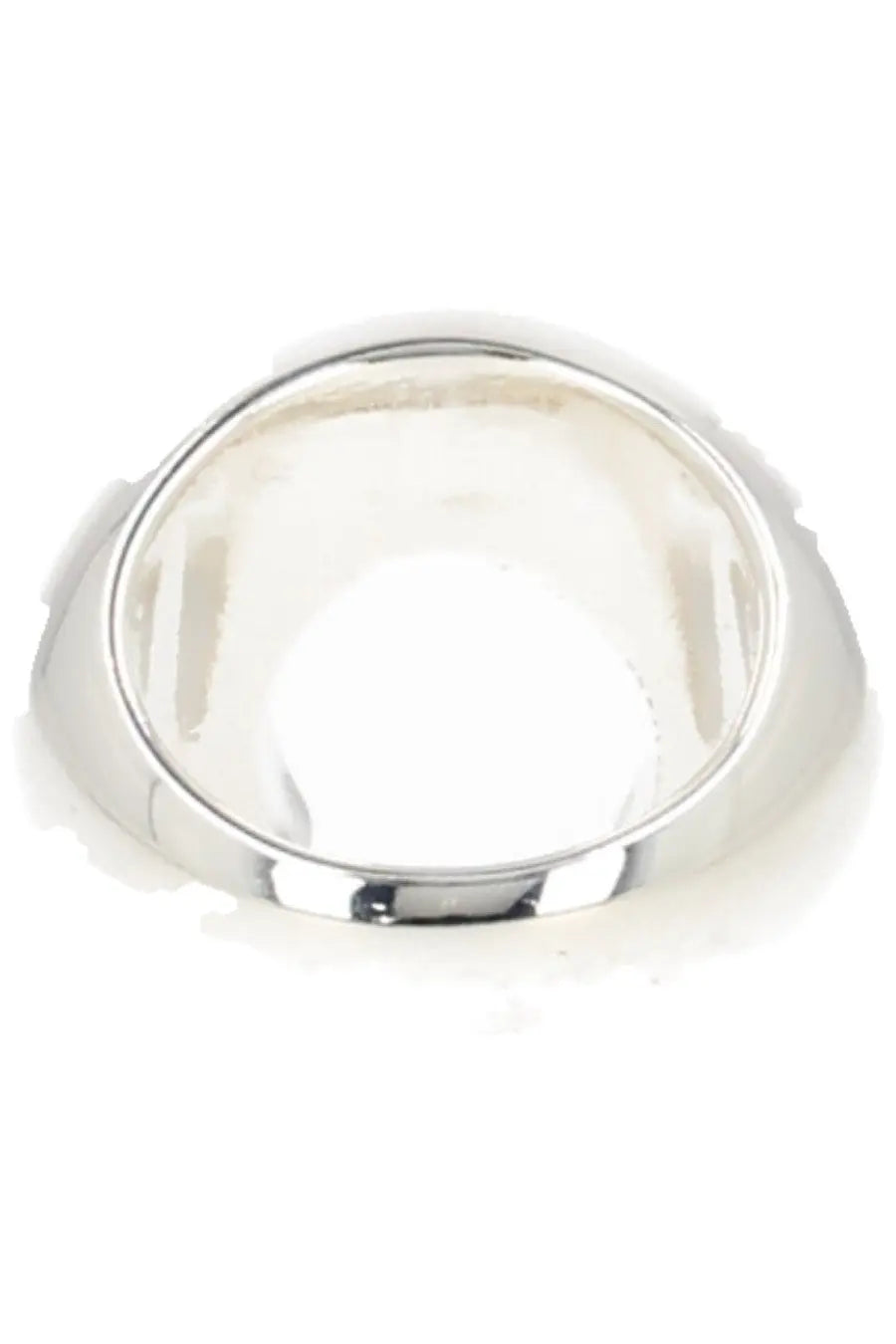 Marine Serre women’s moon ring silver metal with a sleek rounded band and subtle vertical grooves on inner edge