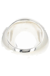 Marine Serre women’s moon ring silver metal with a sleek rounded band and subtle vertical grooves on inner edge