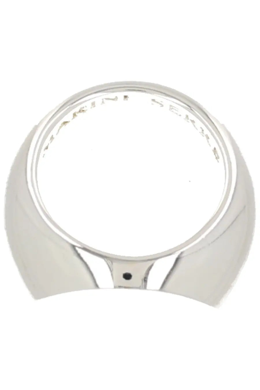Silver-toned polished metal marine serre women’s moon ring with bold curved design and engraved marini serra on inner rim