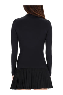 Marine Serre women’s black long-sleeved fitted shirt with high neckline made of smooth stretchy fabric