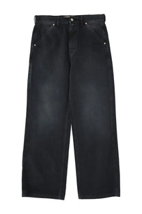 Marni men’s black denim jeans with wide-leg cut and silver-toned rivets at front pockets