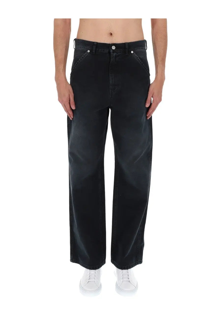 Marni men’s black wide-leg denim jeans with straight-cut silhouette and classic five-pocket design