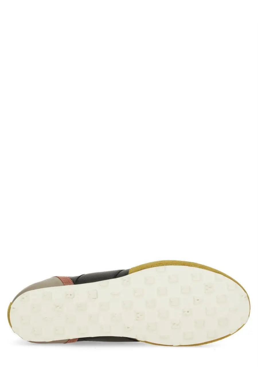 Marni men’s leather sneaker multicolor in black and beige suede with tan rubber sole
