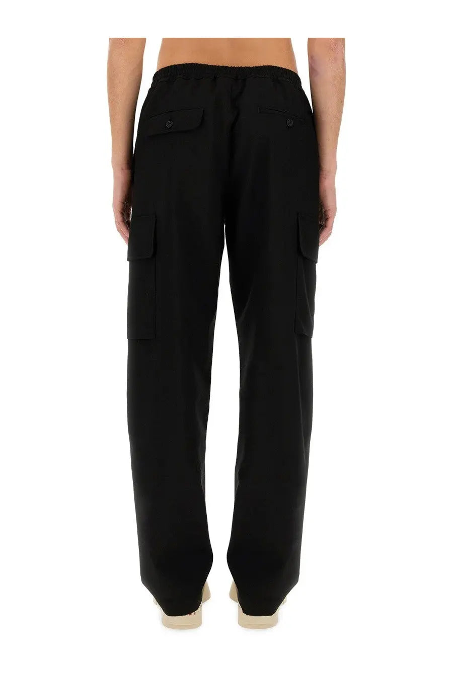 Black cargo wool pants with drawstring waist and flap pockets from Marni men’s blue collection