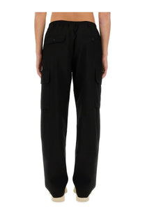 Black cargo wool pants with drawstring waist and flap pockets from Marni men’s blue collection