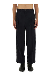Black pleated wool trousers with tailored fit and button closure from marni men’s wool pants blue collection