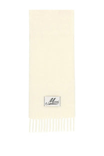 Cream-colored marni women’s alpaca scarf with subtle textured weave and fringed ends in white