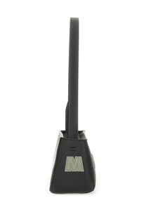 Marni women’s black leather shoulder bag with sleek minimalist design and silver toned m logo patch on front