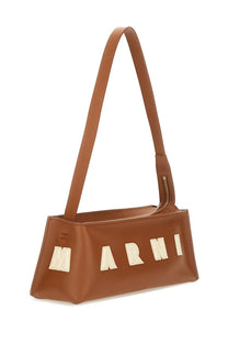 Marni women’s baguette museum bag brown brown leather shoulder bag with cream colored lettering