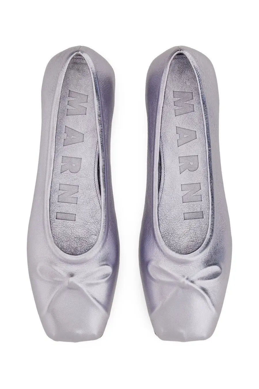 Marni women’s ballerina little bow purple silver metallic satin finish ballet flats with small bow at the toe