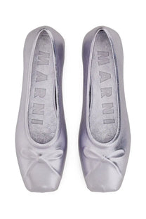 Marni women’s ballerina little bow purple silver metallic satin finish ballet flats with small bow at the toe