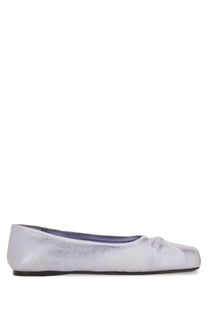 Marni women’s ballerina flat shoe in silver metallic leather with subtle sheen and small bow detail at the toe