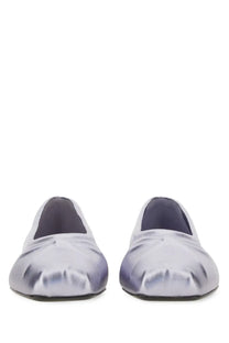 Marni women’s ballerina little bow purple metallic loafers with smooth reflective silver finish and subtle creases