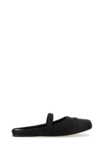 Marni women’s ballerina sabot black satin slip-on mule shoe with minimalist design and small bow detail at the toe