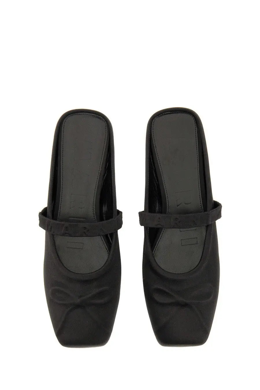 Marni women’s ballerina sabot little bow black satin black square-toe mary jane flats with bow detail