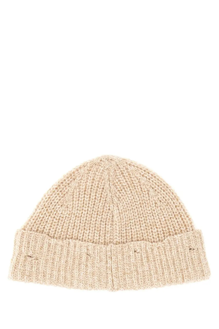 Marni women’s beige beanie hat made of ribbed knit fabric with a folded cuff for a cozy fit