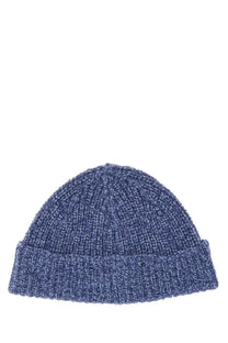 Marni women’s beanie hat blue navy ribbed knit knitwear with folded cuff for casual wear