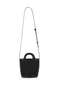 Marni womens borsa tropicalia micro black woven bucket bag with sleek leather handle and shoulder strap
