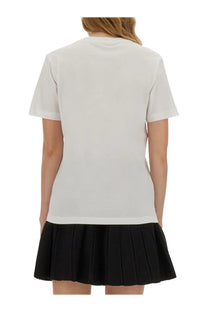 Marni women’s white cotton t-shirt with short sleeves crew neck and subtle stitching details