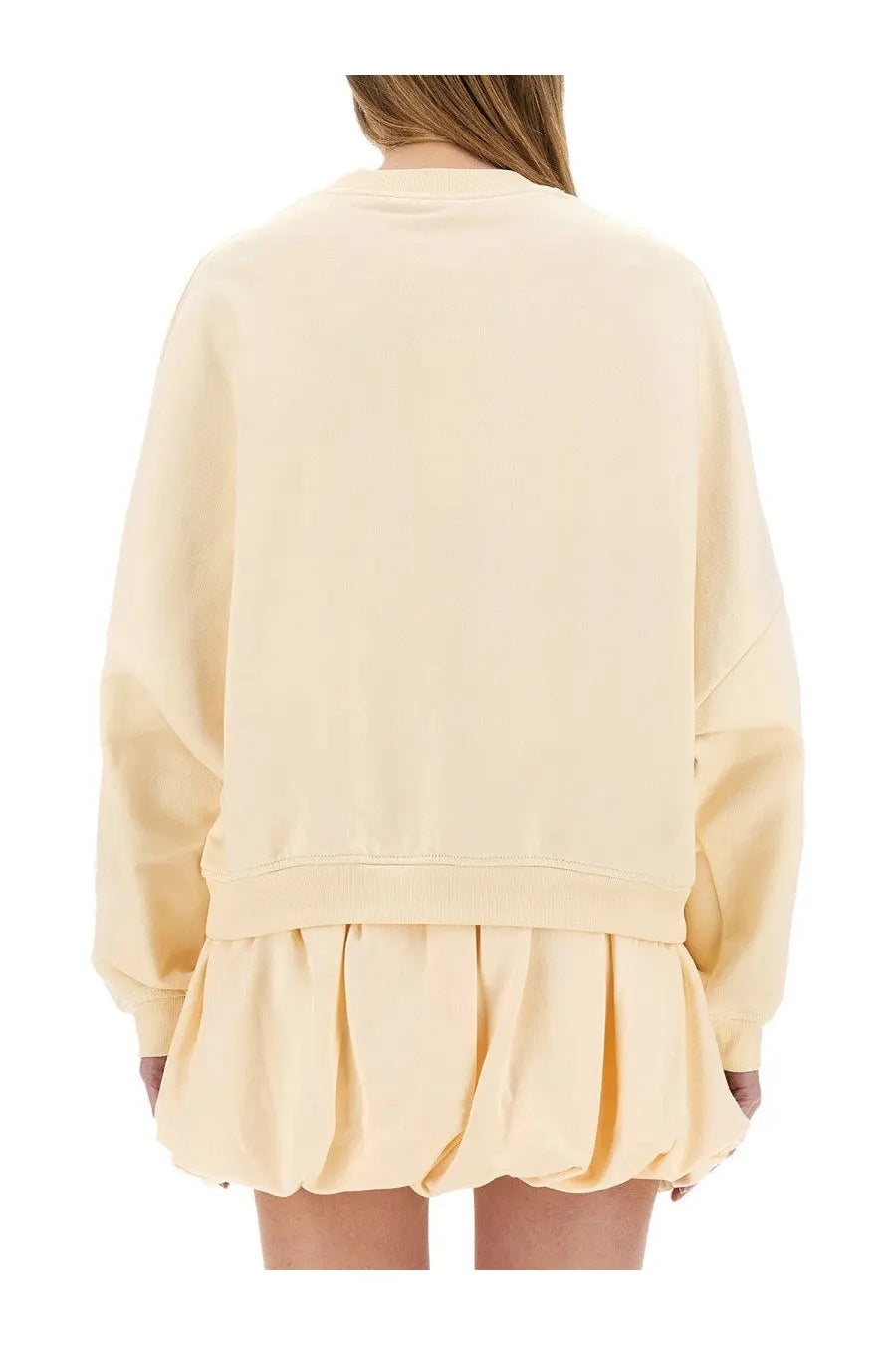 Marni women’s cream-colored cotton oversized sweatshirt with ruffled hemline in white color