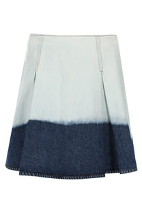 Marni women’s denim midi skirt with pleats and gradient fade from light blue to dark indigo in denim material