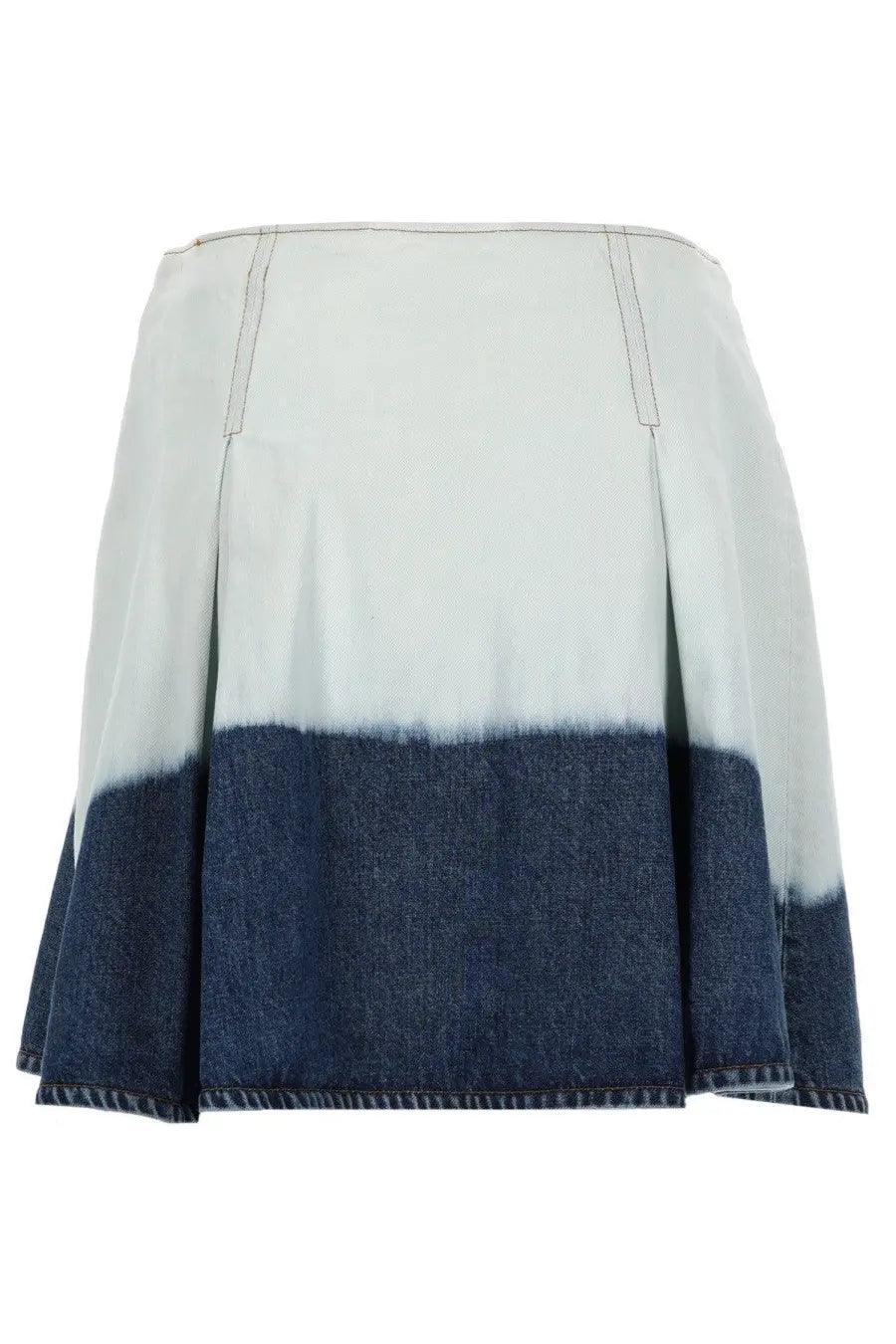 Marni women’s denim midi skirt with pleated two-tone dip dye in light blue to dark indigo shades