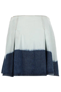 Marni women’s denim midi skirt with pleats and two-tone dip-dye from light blue to dark indigo